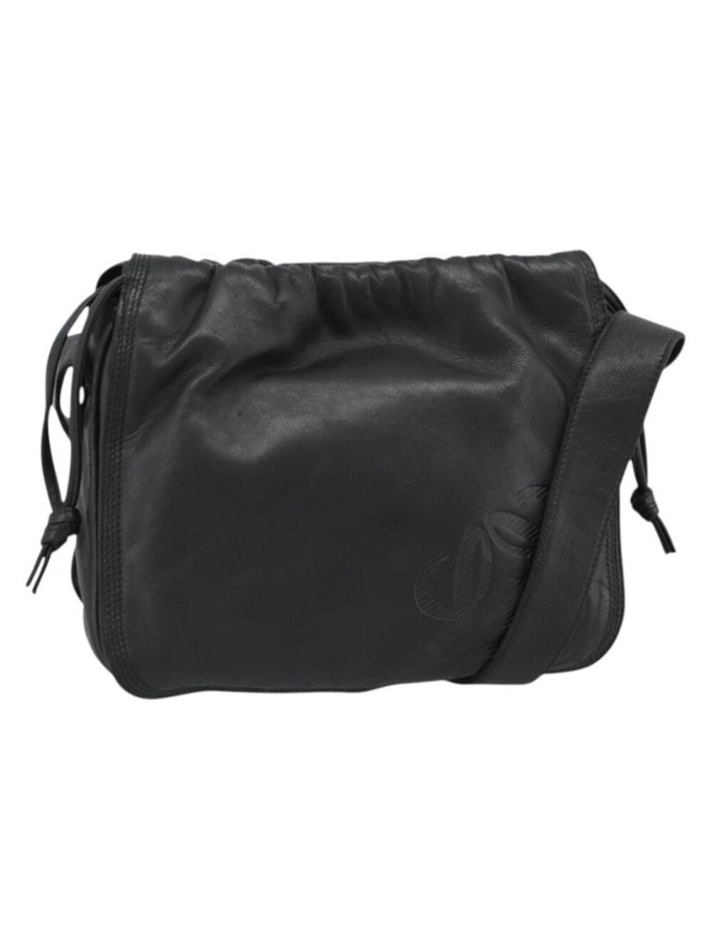 Authentic LOEWE Anagram Shoulder Bag Leather Black Gold